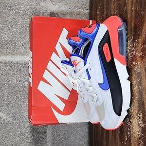 Nike Air Max 2090 EOI GS Size 7Y Athletic Shoes White/Black/Blue Suede Upper